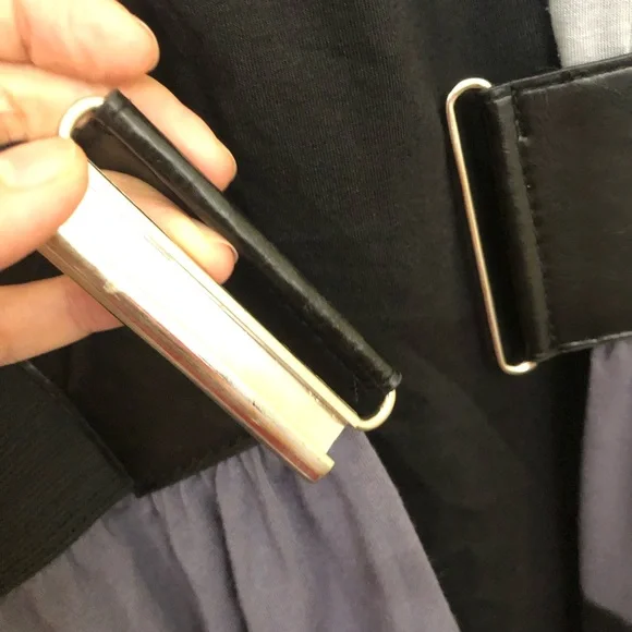 AS U WISH Medium Layered Belted Dress Colorblock Black Gray Short Sleeve NWOT - Picture 10 of 16